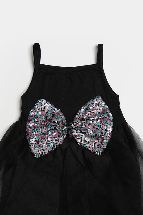 Sequins Frock Set - Black