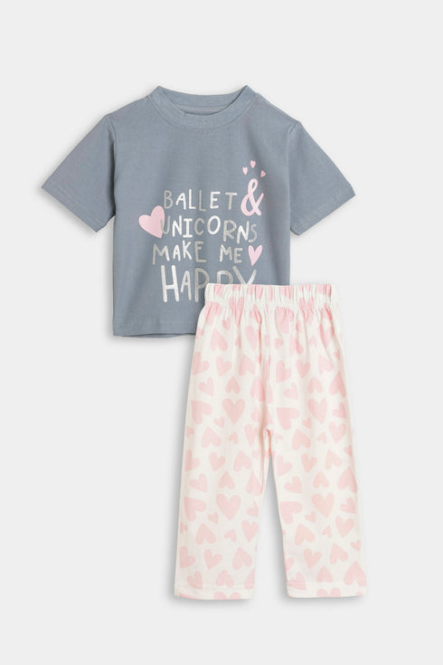 Printed Unicorn Nightsuit - Grey