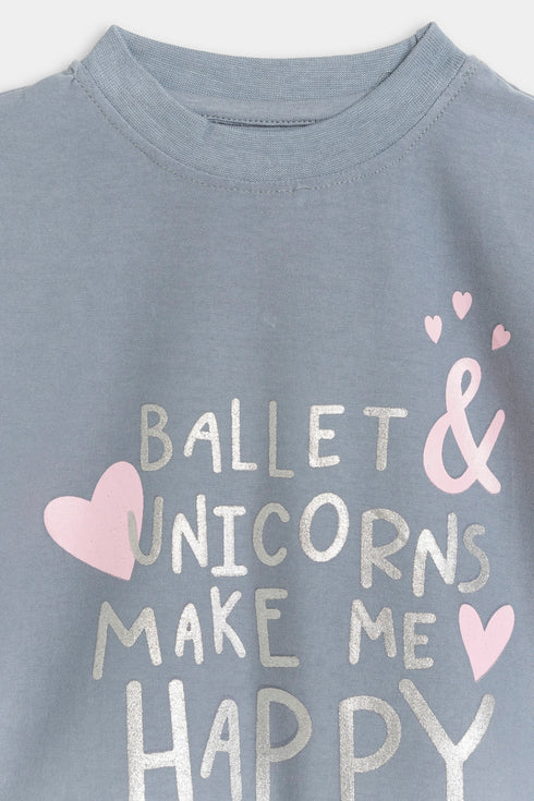Printed Unicorn Nightsuit - Grey