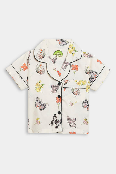Printed Butterfly Nightsuit - White
