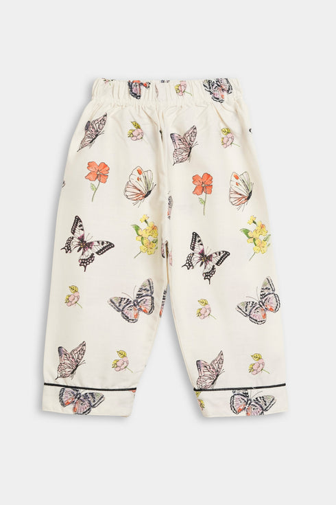Printed Butterfly Nightsuit - White