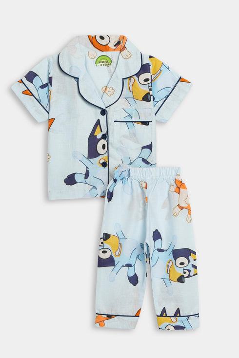 Printed Bluey Nightsuit - Blue