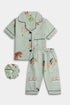 Printed Horses Nightsuit - Sea Green