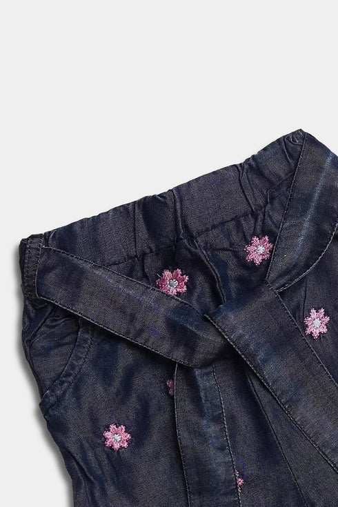Embroidered Flowers Plazo - Blue