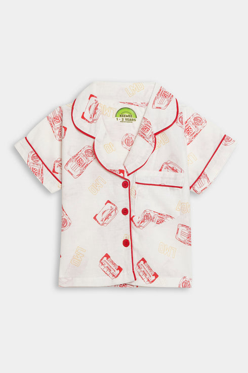 Printed Car Nightsuits - White