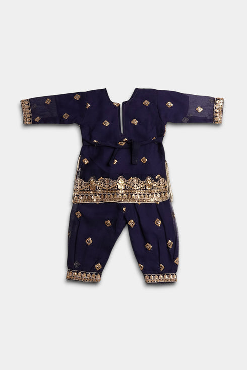 Embroidered Patiala Chiffon 2 Piece - Navy blue
