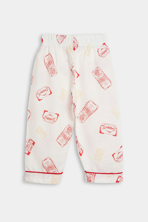 Printed Car Nightsuits - White