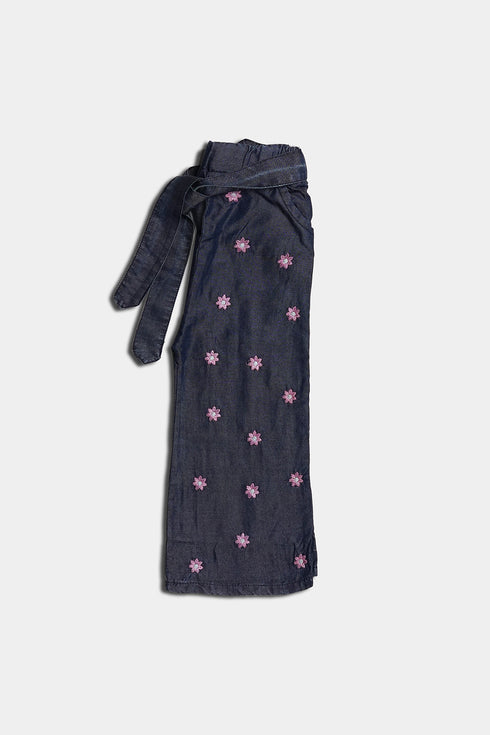 Embroidered Flowers Plazo - Blue