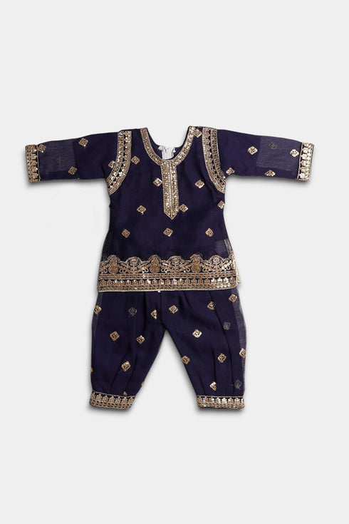 Embroidered Patiala Chiffon 2 Piece - Navy blue