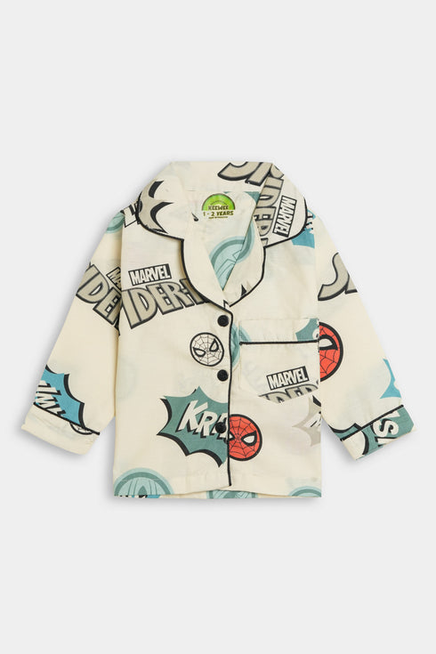 Printed Spiderman Nightsuit - Beige