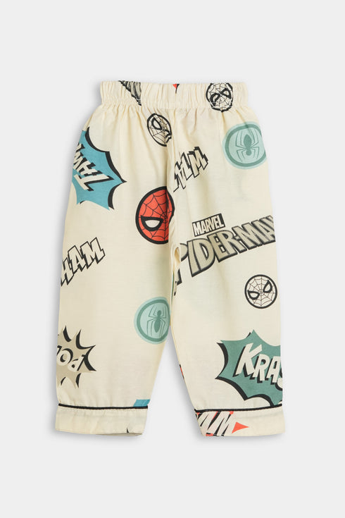 Printed Spiderman Nightsuit - Beige