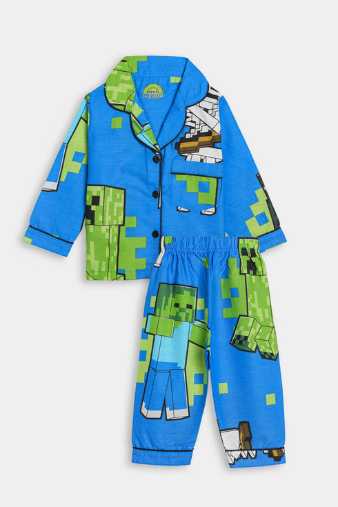 Printed Minecraft Nightsuit - Blue