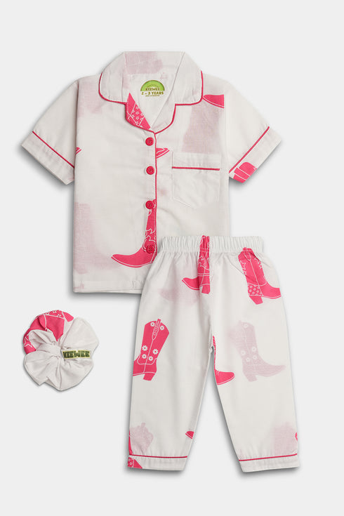 Printed Boot Nightsuit - White