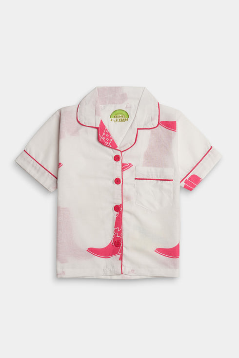 Printed Boot Nightsuit - White