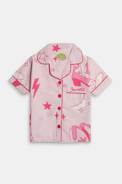 Printed Boot Nightsuit - Pink