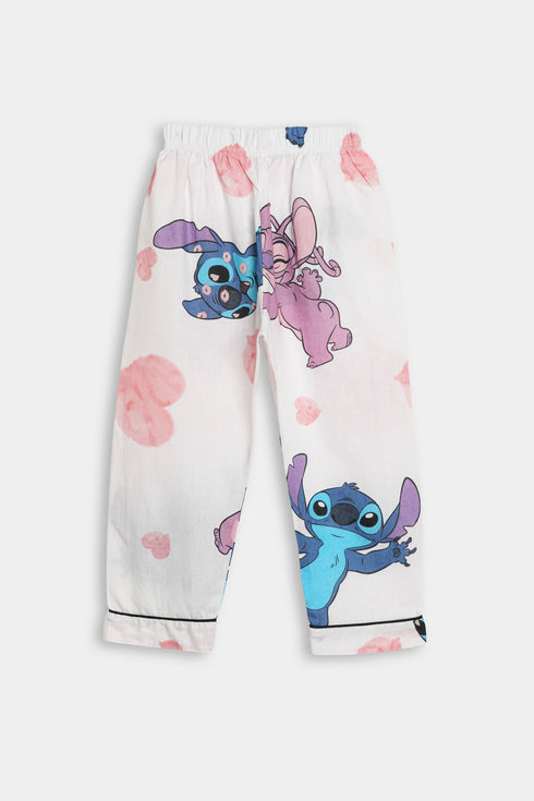 Printed Stitch Heart Nightsuit -White