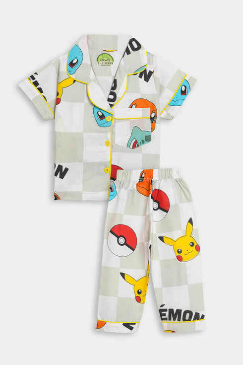 Printed Pokemon Nightsuit - White