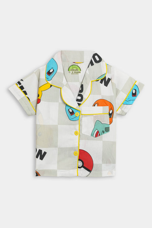 Printed Pokemon Nightsuit - White