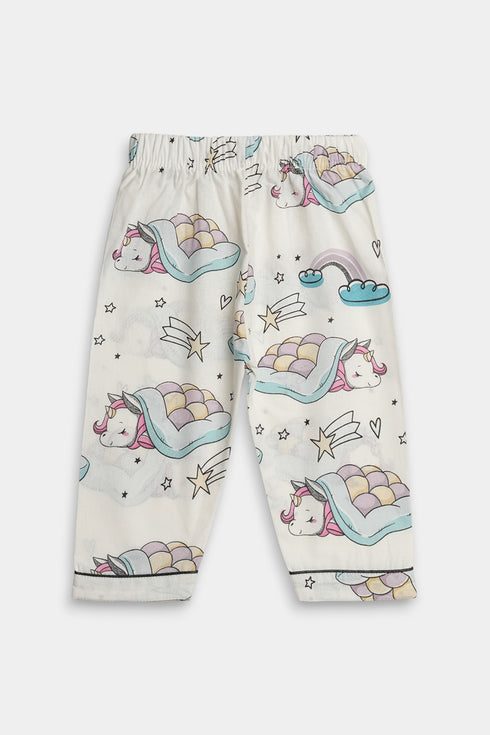 Printed Unicorn Nightsuit - White