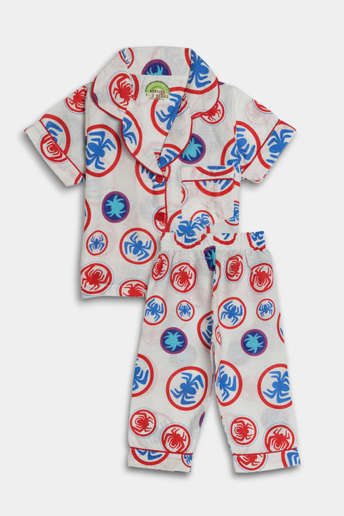 Printed Spiders Nightsuit - White