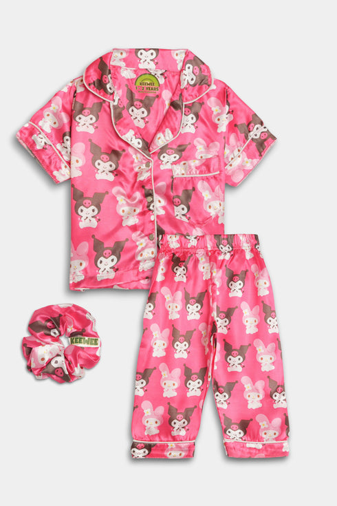 Printed Kuromi Nightsuit - Pink