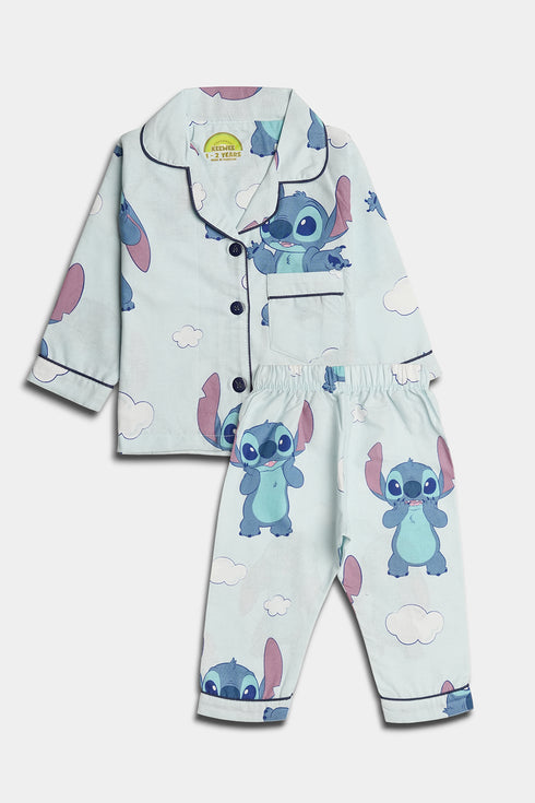 Printed Stitch Nightsuit - Blue