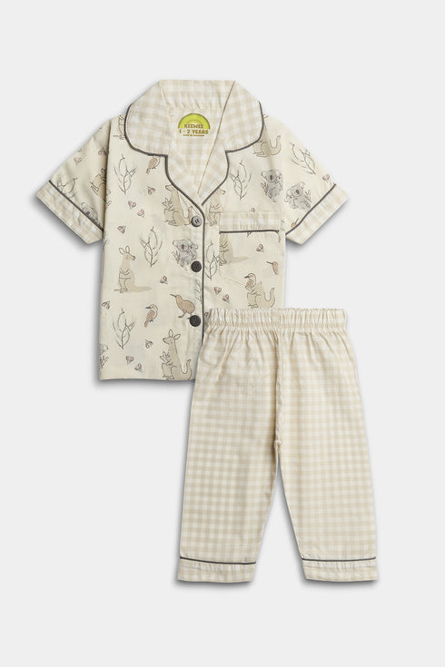 Printed Koala Nightsuit - White