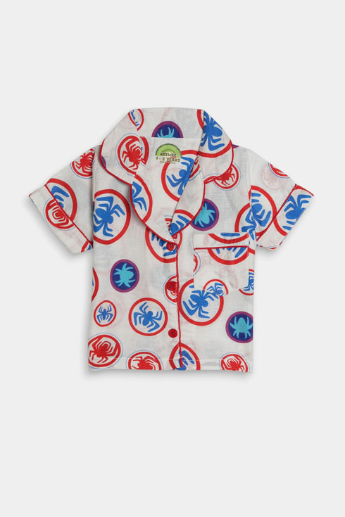 Printed Spiders Nightsuit - White