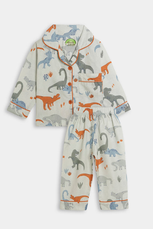 Printed Dino Nightsuit - White