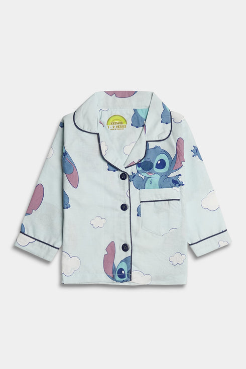 Printed Stitch Nightsuit - Blue