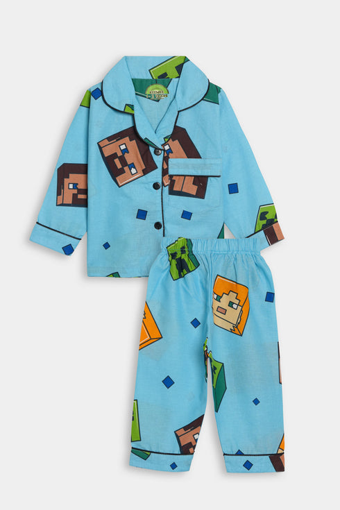 Printed Minecraft Nightsuit - Blue