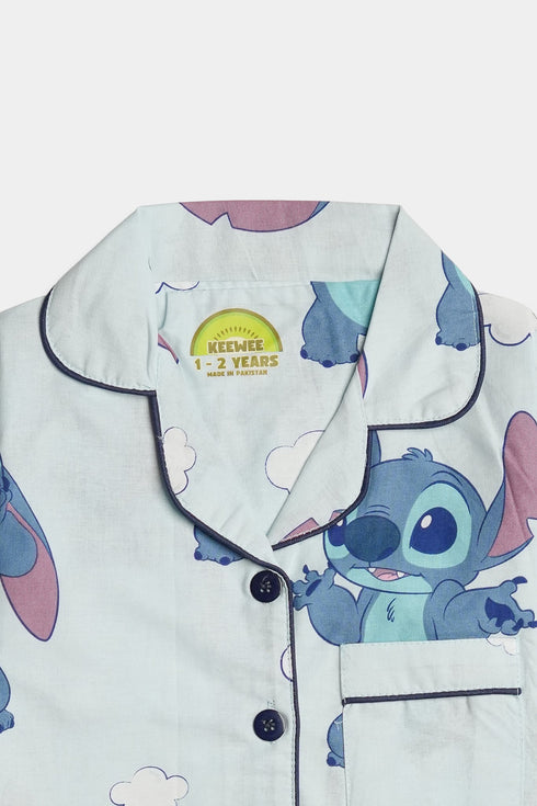Printed Stitch Nightsuit - Blue