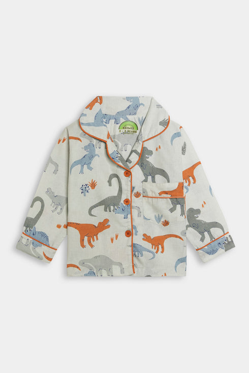 Printed Dino Nightsuit - White