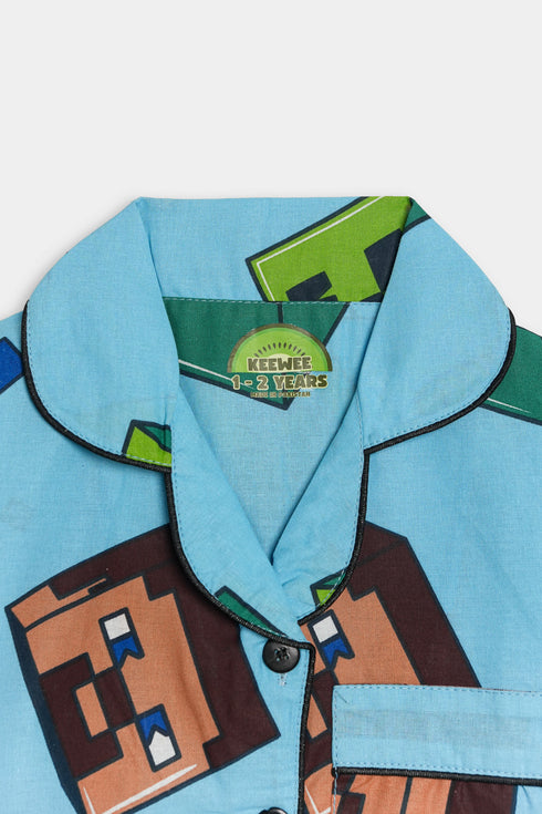 Printed Minecraft Nightsuit - Blue