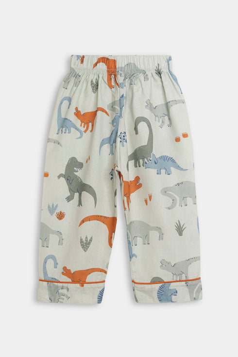 Printed Dino Nightsuit - White