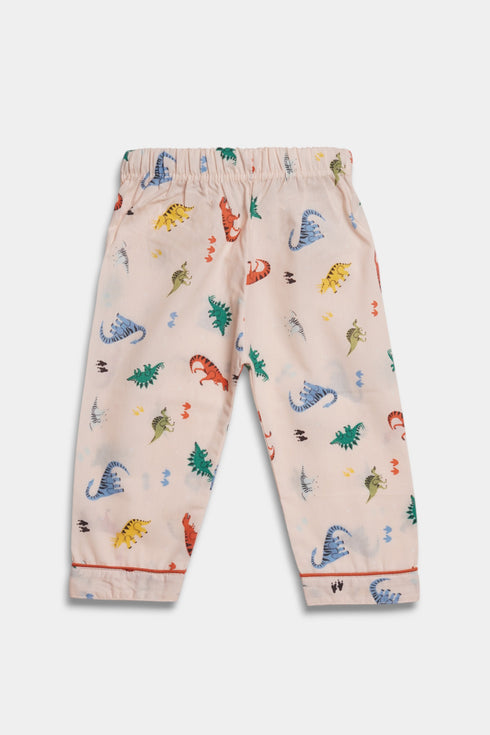 Printed Dino Nightsuit - Peach ( With Scrunchie )