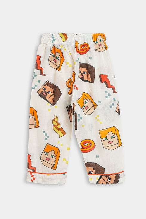 Printed Blocks Nightsuit - White