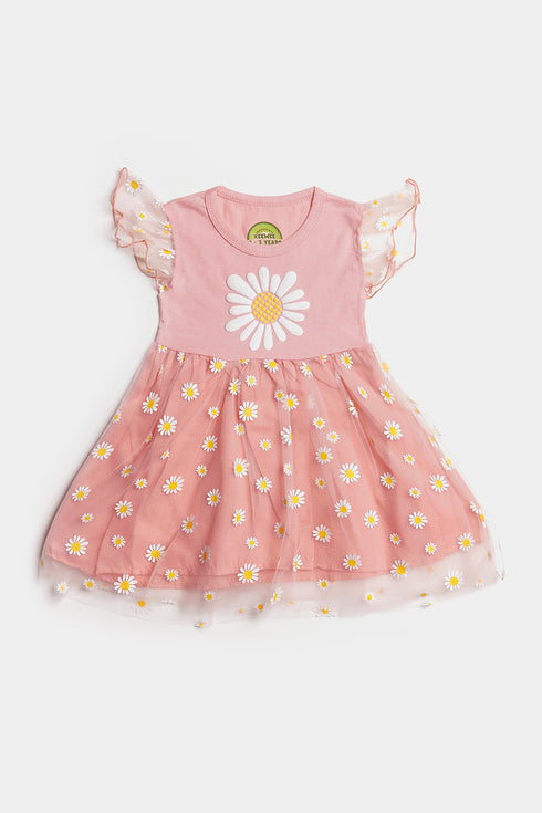 Printed Sunflower Frock - Pink