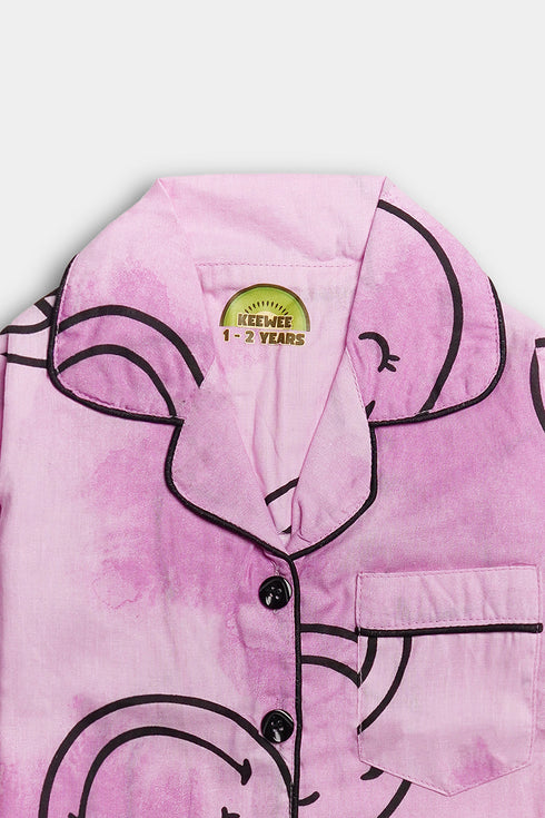 Printed Smiley Nightsuit - Purple