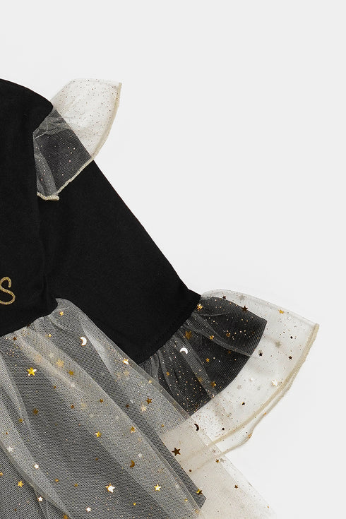 Printed Princess Frock - Black/Cream