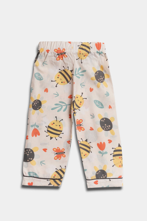 Printed Bee Nightsuit - White