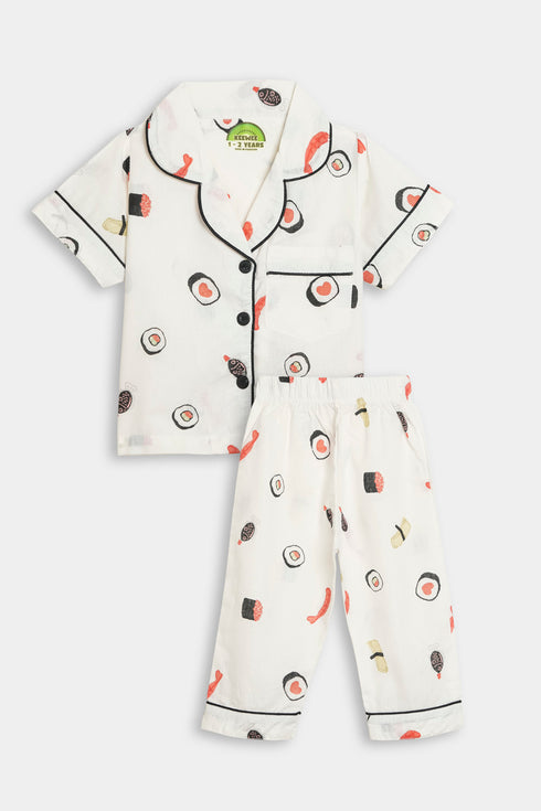 Printed Sushi Nightsuit - White