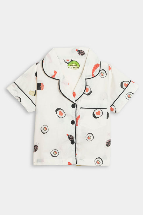 Printed Sushi Nightsuit - White