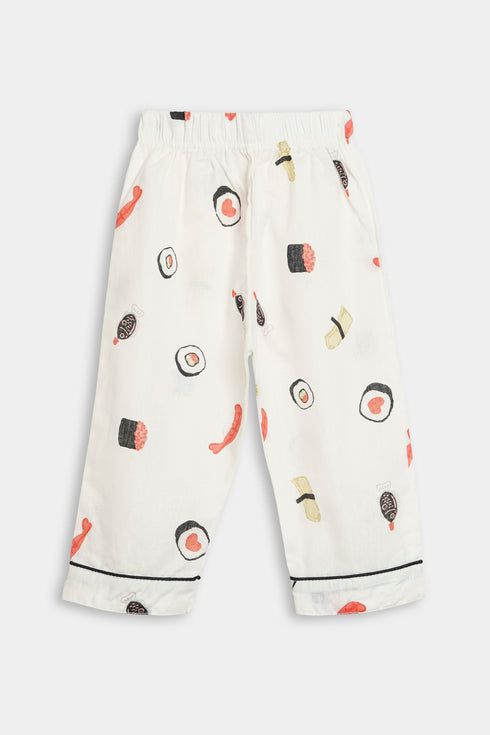 Printed Sushi Nightsuit - White