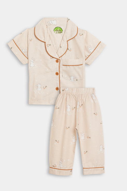 Printed Rabbit Nightsuit - Biege