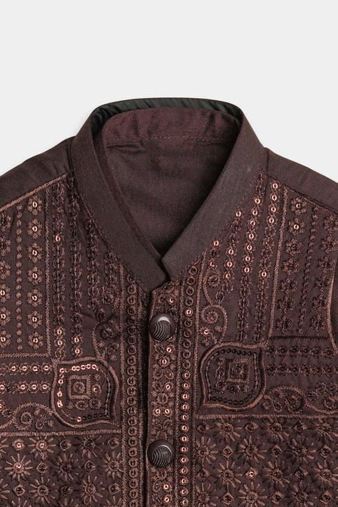 Embroidered Sequins Shalwaar kameez - Chocolate Brown