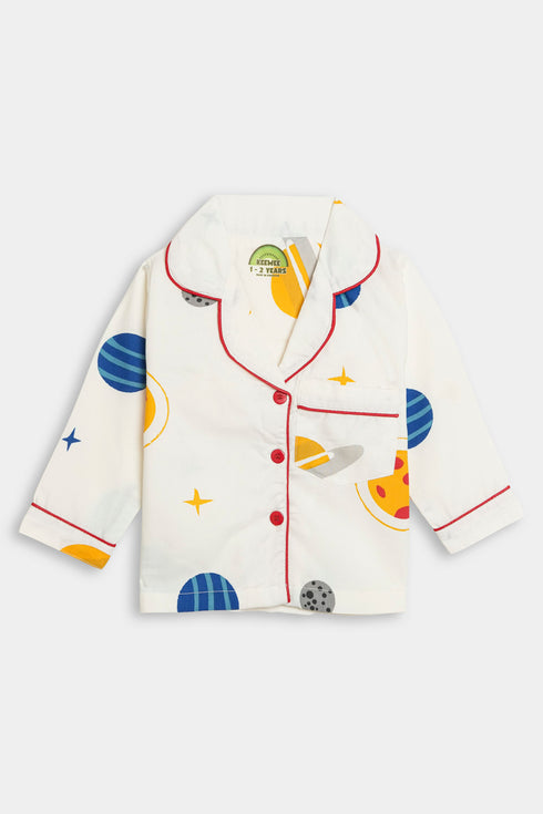 Printed Planets Nightsuit - White