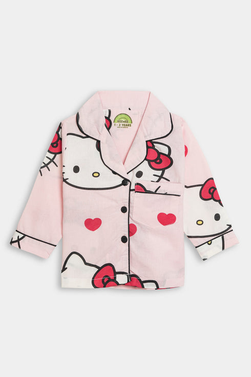 Printed Kitty Nightsuit - Pink