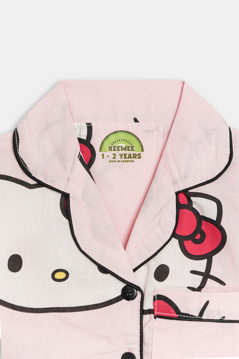 Printed Kitty Nightsuit - Pink