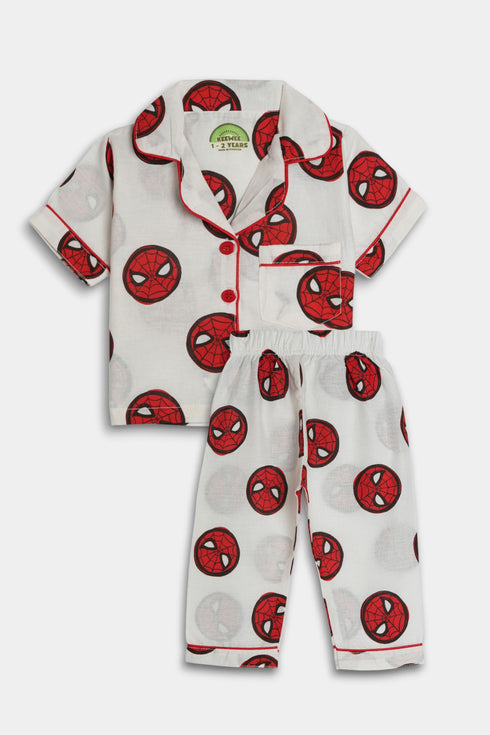 Printed Spiderman Nightsuit - Red